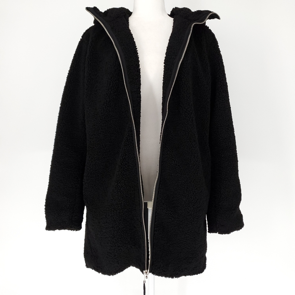 Gap Sherpa Hooded Coat Jacket in Black